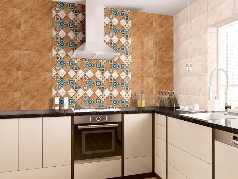 Luxurious Beige Kitchen Design featuring beige and brown combination